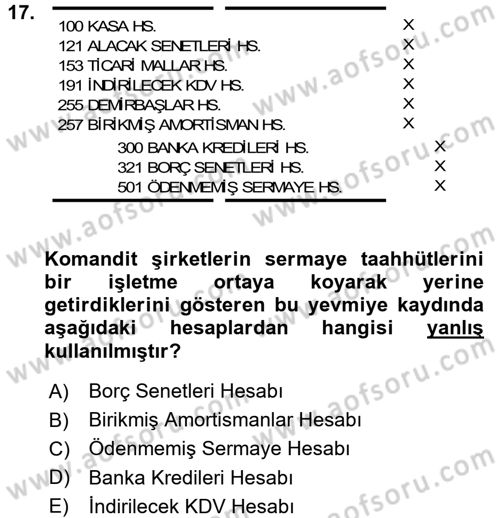 Şirketler Muhasebesi Dersi 2015 - 2016 Yılı Tek Ders Sınav Soruları 17. Soru