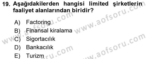 Şirketler Muhasebesi Dersi 2015 - 2016 Yılı Tek Ders Sınav Soruları 19. Soru