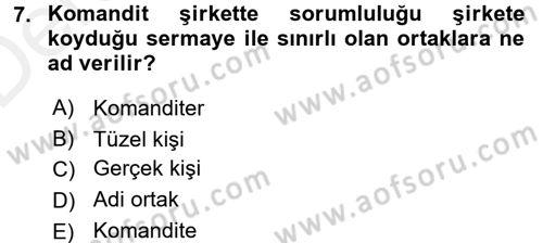 Şirketler Muhasebesi Dersi 2015 - 2016 Yılı Tek Ders Sınav Soruları 7. Soru