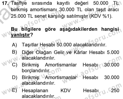 Şirketler Muhasebesi Dersi 2016 - 2017 Yılı 3 Ders Sınav Soruları 17. Soru