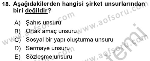 Şirketler Muhasebesi Dersi 2016 - 2017 Yılı 3 Ders Sınav Soruları 18. Soru