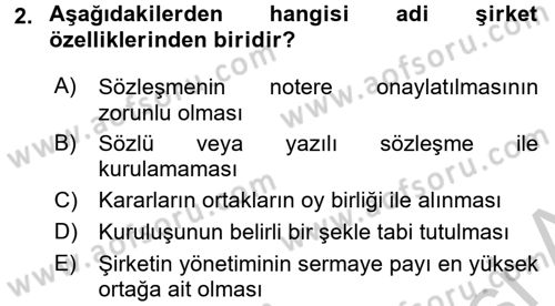 Şirketler Muhasebesi Dersi 2016 - 2017 Yılı 3 Ders Sınav Soruları 2. Soru