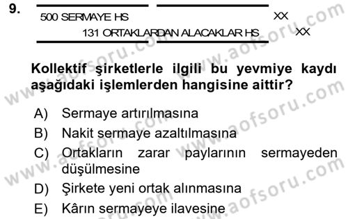 Şirketler Muhasebesi Dersi 2016 - 2017 Yılı 3 Ders Sınav Soruları 9. Soru