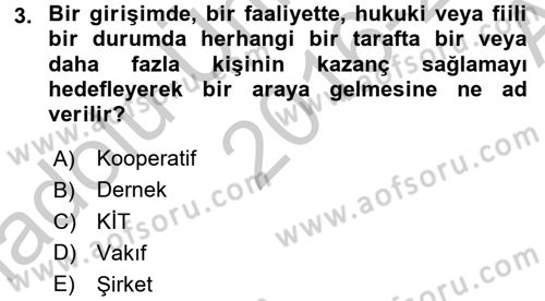 Şirketler Muhasebesi Dersi 2016 - 2017 Yılı (Vize) Ara Sınav Soruları 3. Soru