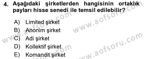 Şirketler Muhasebesi Dersi 2016 - 2017 Yılı (Vize) Ara Sınav Soruları 4. Soru