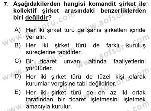 Şirketler Muhasebesi Dersi 2016 - 2017 Yılı (Vize) Ara Sınav Soruları 7. Soru