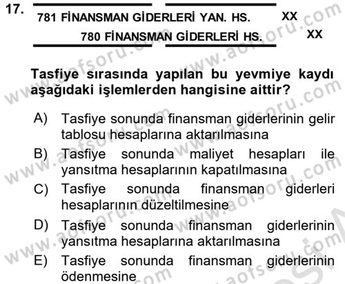 Şirketler Muhasebesi Dersi 2016 - 2017 Yılı (Final) Dönem Sonu Sınav Soruları 17. Soru