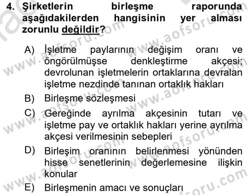 Şirketler Muhasebesi Dersi 2016 - 2017 Yılı (Final) Dönem Sonu Sınav Soruları 4. Soru