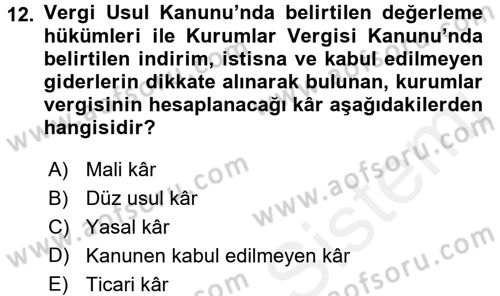 Şirketler Muhasebesi Dersi 2017 - 2018 Yılı 3 Ders Sınav Soruları 12. Soru