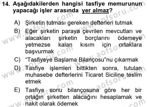 Şirketler Muhasebesi Dersi 2017 - 2018 Yılı 3 Ders Sınav Soruları 14. Soru