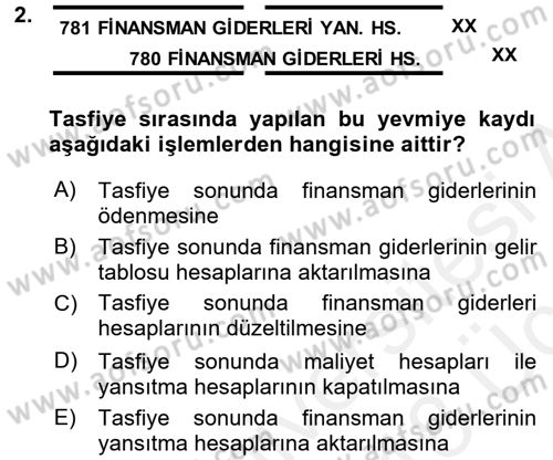 Şirketler Muhasebesi Dersi 2017 - 2018 Yılı 3 Ders Sınav Soruları 2. Soru