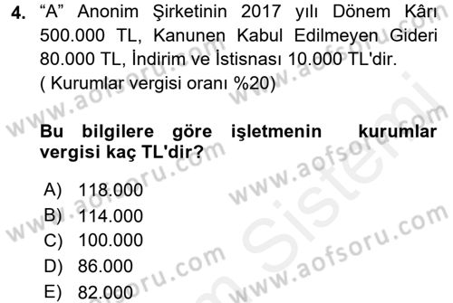 Şirketler Muhasebesi Dersi 2017 - 2018 Yılı 3 Ders Sınav Soruları 4. Soru