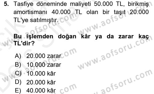 Şirketler Muhasebesi Dersi 2017 - 2018 Yılı 3 Ders Sınav Soruları 5. Soru