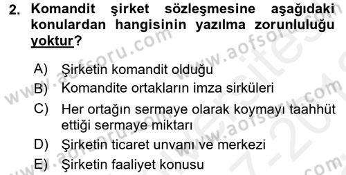 Şirketler Muhasebesi Dersi 2017 - 2018 Yılı (Vize) Ara Sınav Soruları 2. Soru