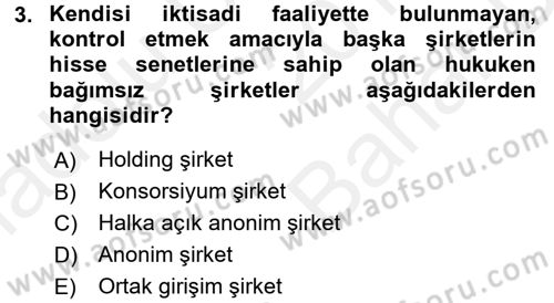 Şirketler Muhasebesi Dersi 2017 - 2018 Yılı (Vize) Ara Sınav Soruları 3. Soru