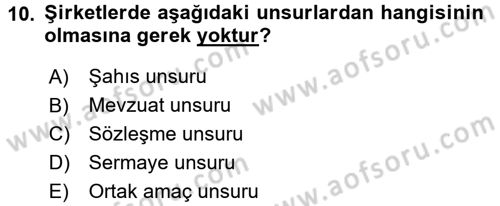 Şirketler Muhasebesi Dersi 2017 - 2018 Yılı (Final) Dönem Sonu Sınav Soruları 10. Soru