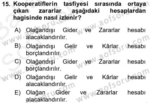 Şirketler Muhasebesi Dersi 2017 - 2018 Yılı (Final) Dönem Sonu Sınav Soruları 15. Soru