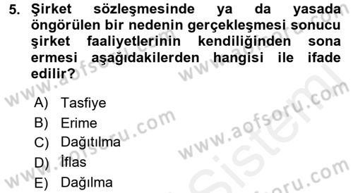 Şirketler Muhasebesi Dersi 2017 - 2018 Yılı (Final) Dönem Sonu Sınav Soruları 5. Soru