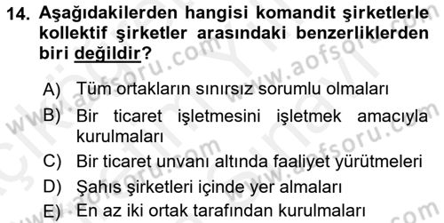 Şirketler Muhasebesi Dersi 2018 - 2019 Yılı (Vize) Ara Sınav Soruları 14. Soru