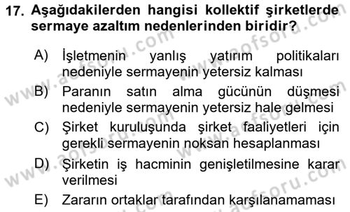 Şirketler Muhasebesi Dersi 2018 - 2019 Yılı (Vize) Ara Sınav Soruları 17. Soru