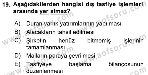 Şirketler Muhasebesi Dersi 2018 - 2019 Yılı (Vize) Ara Sınav Soruları 19. Soru