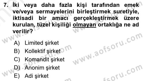 Şirketler Muhasebesi Dersi 2018 - 2019 Yılı (Vize) Ara Sınav Soruları 7. Soru