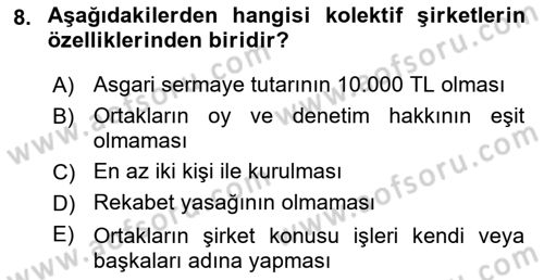 Şirketler Muhasebesi Dersi 2018 - 2019 Yılı (Vize) Ara Sınav Soruları 8. Soru