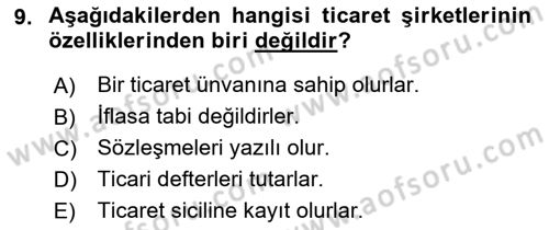 Şirketler Muhasebesi Dersi 2018 - 2019 Yılı (Vize) Ara Sınav Soruları 9. Soru
