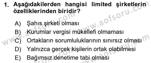 Şirketler Muhasebesi Dersi 2018 - 2019 Yılı (Final) Dönem Sonu Sınav Soruları 1. Soru
