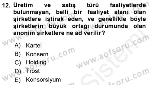 Şirketler Muhasebesi Dersi 2018 - 2019 Yılı (Final) Dönem Sonu Sınav Soruları 12. Soru