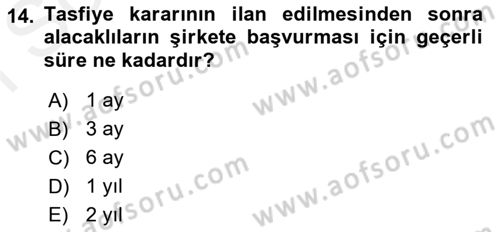 Şirketler Muhasebesi Dersi 2018 - 2019 Yılı (Final) Dönem Sonu Sınav Soruları 14. Soru