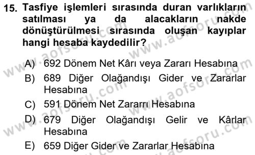 Şirketler Muhasebesi Dersi 2018 - 2019 Yılı (Final) Dönem Sonu Sınav Soruları 15. Soru