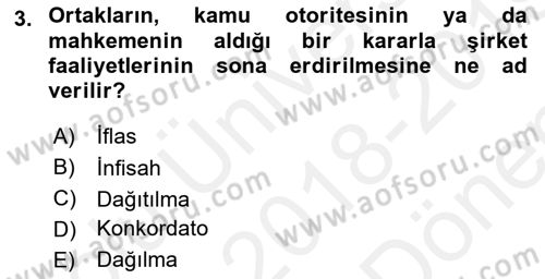 Şirketler Muhasebesi Dersi 2018 - 2019 Yılı (Final) Dönem Sonu Sınav Soruları 3. Soru