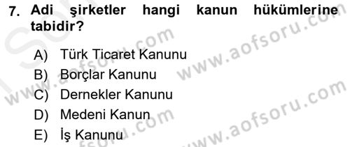 Şirketler Muhasebesi Dersi 2018 - 2019 Yılı (Final) Dönem Sonu Sınav Soruları 7. Soru