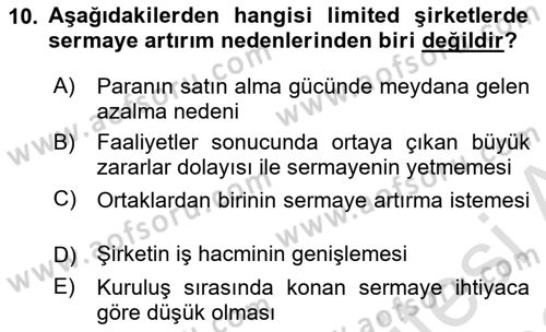 Şirketler Muhasebesi Dersi 2021 - 2022 Yılı (Vize) Ara Sınav Soruları 10. Soru