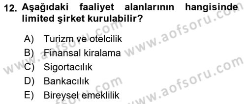 Şirketler Muhasebesi Dersi 2021 - 2022 Yılı (Vize) Ara Sınav Soruları 12. Soru