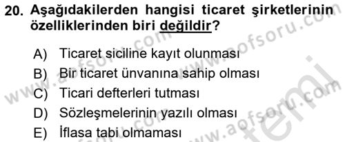 Şirketler Muhasebesi Dersi 2021 - 2022 Yılı (Vize) Ara Sınav Soruları 20. Soru