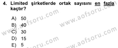 Şirketler Muhasebesi Dersi 2021 - 2022 Yılı (Vize) Ara Sınav Soruları 4. Soru