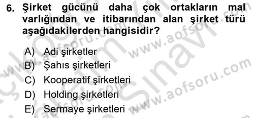 Şirketler Muhasebesi Dersi 2021 - 2022 Yılı (Vize) Ara Sınav Soruları 6. Soru