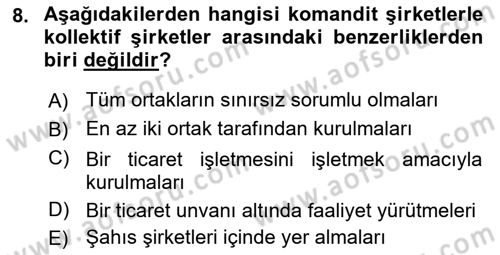 Şirketler Muhasebesi Dersi 2021 - 2022 Yılı (Vize) Ara Sınav Soruları 8. Soru