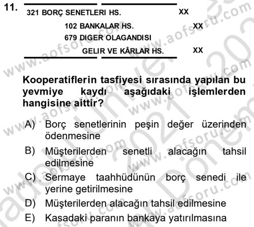 Şirketler Muhasebesi Dersi 2021 - 2022 Yılı (Final) Dönem Sonu Sınav Soruları 11. Soru