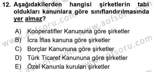 Şirketler Muhasebesi Dersi 2021 - 2022 Yılı (Final) Dönem Sonu Sınav Soruları 12. Soru