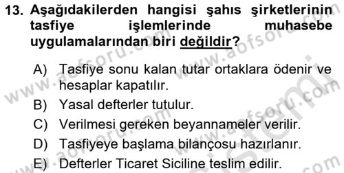 Şirketler Muhasebesi Dersi 2021 - 2022 Yılı (Final) Dönem Sonu Sınav Soruları 13. Soru