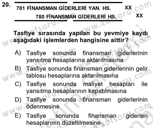 Şirketler Muhasebesi Dersi 2021 - 2022 Yılı (Final) Dönem Sonu Sınav Soruları 20. Soru