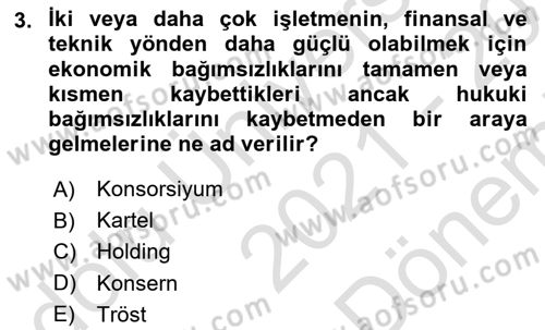 Şirketler Muhasebesi Dersi 2021 - 2022 Yılı (Final) Dönem Sonu Sınav Soruları 3. Soru