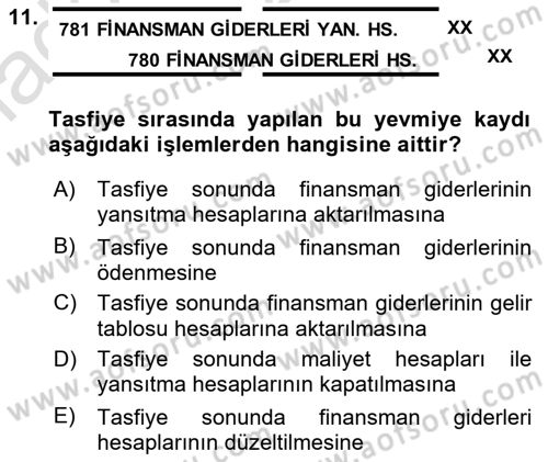 Şirketler Muhasebesi Dersi 2021 - 2022 Yılı Yaz Okulu Sınav Soruları 11. Soru
