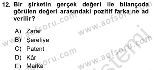 Şirketler Muhasebesi Dersi 2021 - 2022 Yılı Yaz Okulu Sınav Soruları 12. Soru