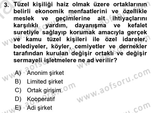 Şirketler Muhasebesi Dersi 2021 - 2022 Yılı Yaz Okulu Sınav Soruları 3. Soru