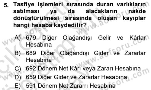 Şirketler Muhasebesi Dersi 2021 - 2022 Yılı Yaz Okulu Sınav Soruları 5. Soru