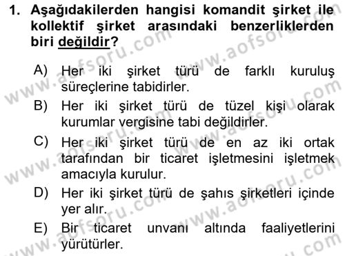 Şirketler Muhasebesi Dersi 2023 - 2024 Yılı (Vize) Ara Sınav Soruları 1. Soru